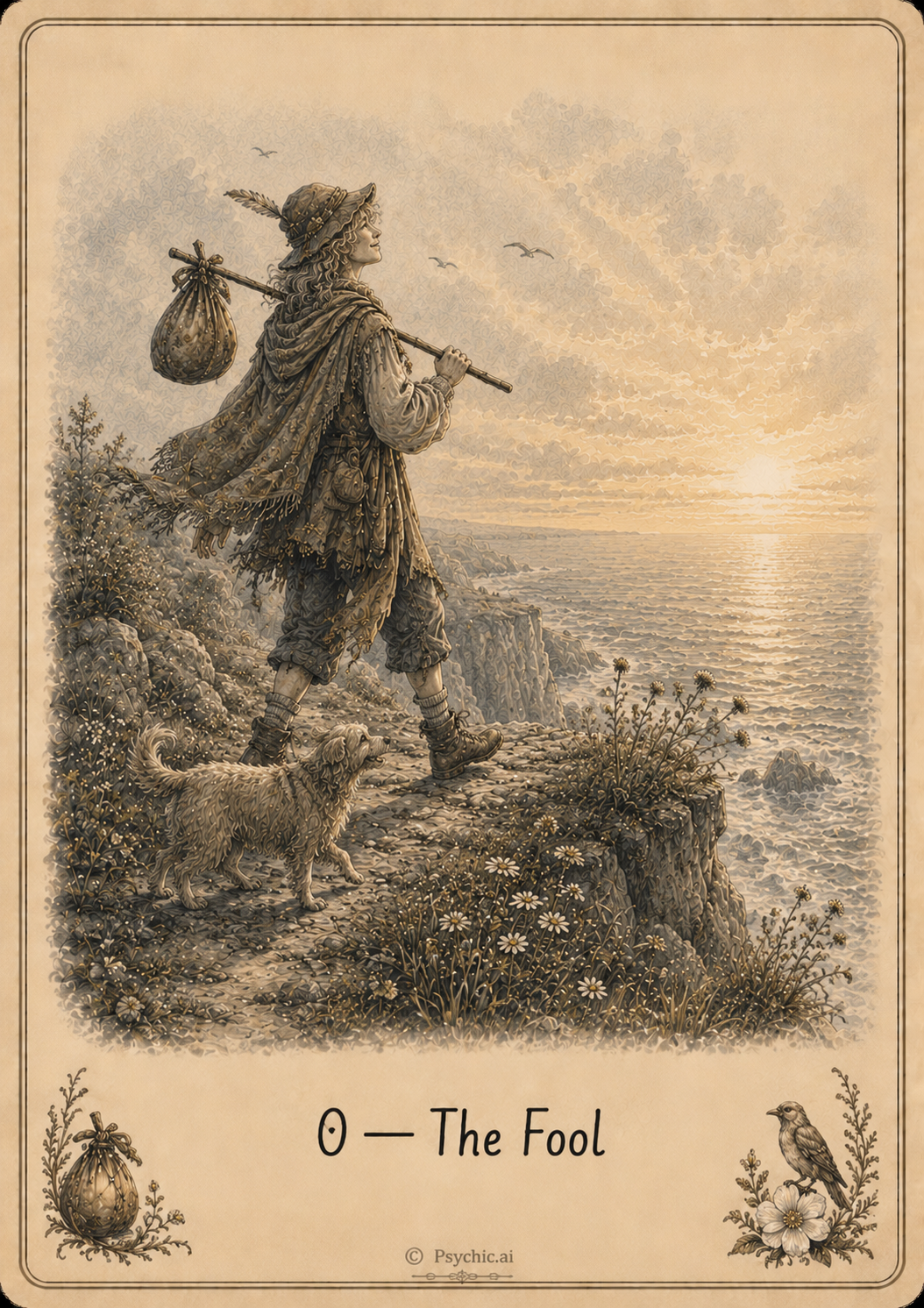 The Fool tarot card illustration